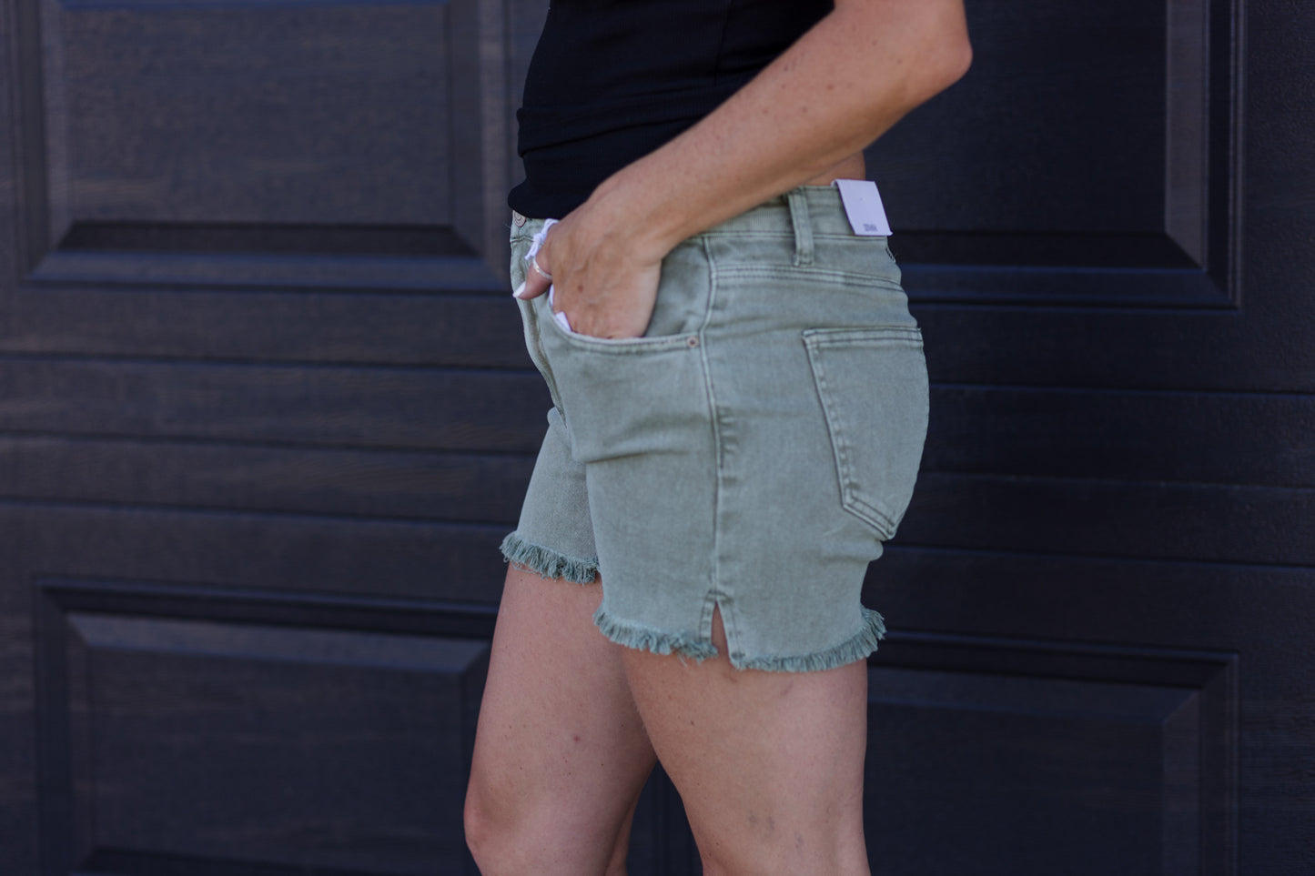 Olive Frayed Hem Shorts