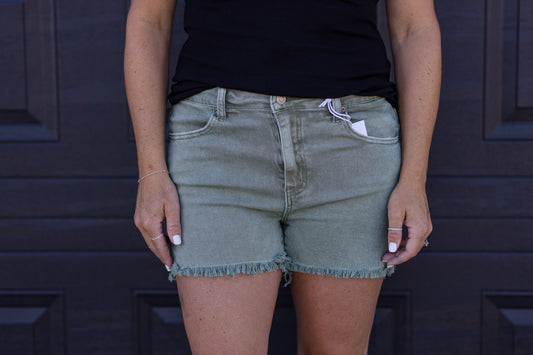 Olive Frayed Hem Shorts