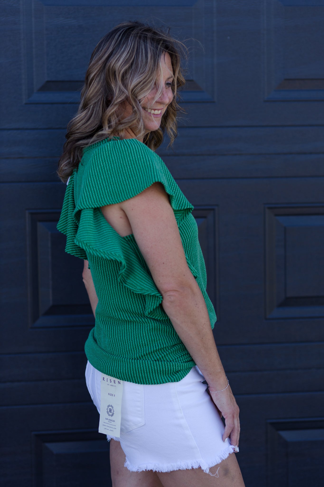 Ruffle Some Feathers Textured Top - Kelly green