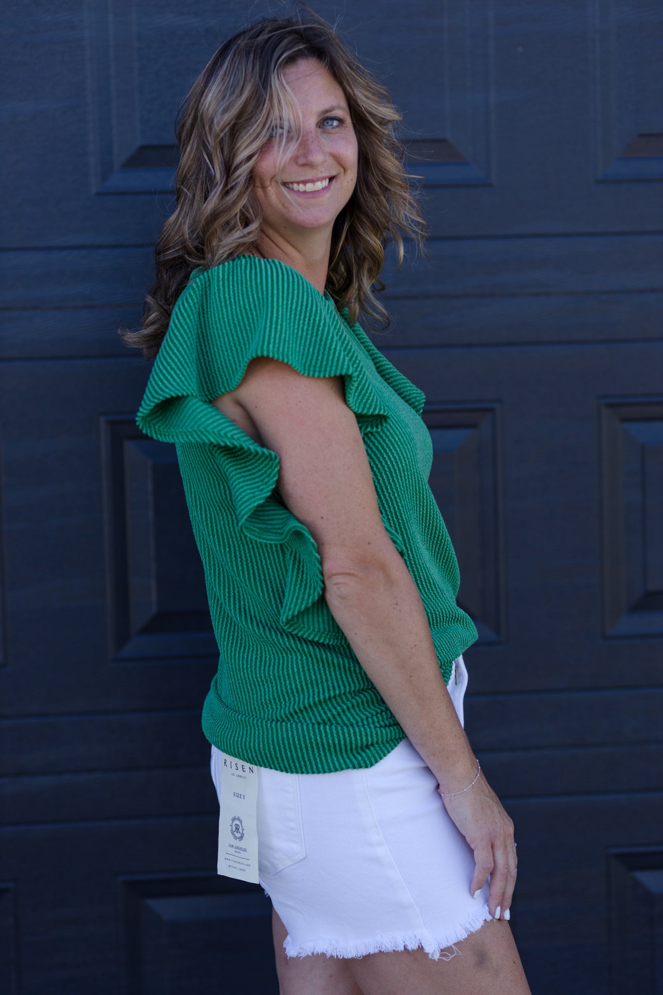 Ruffle Some Feathers Textured Top - Kelly green