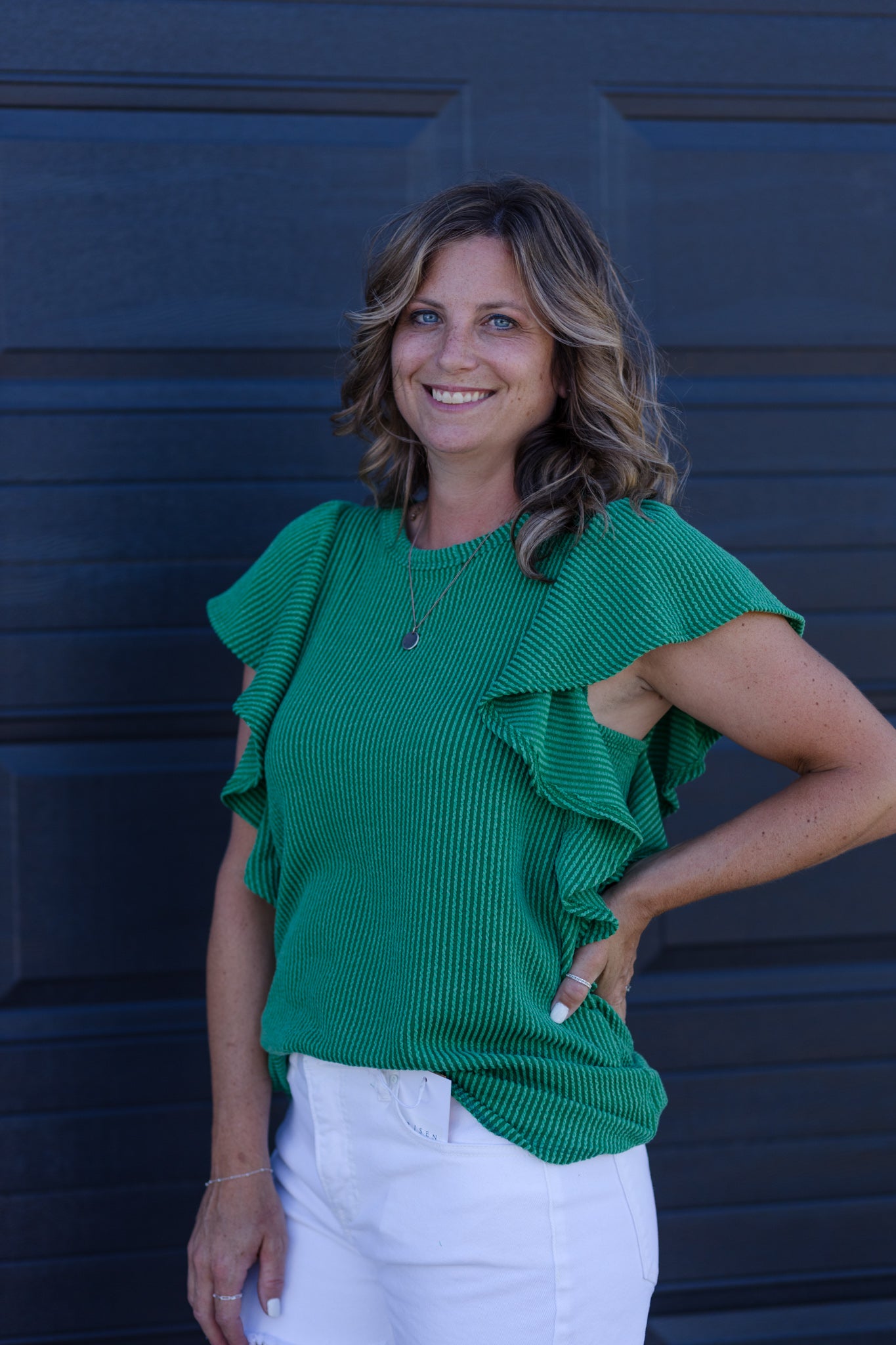 Ruffle Some Feathers Textured Top - Kelly green