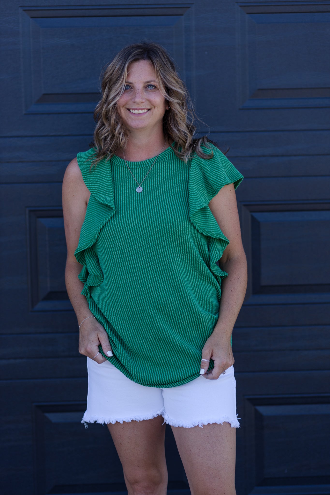 Ruffle Some Feathers Textured Top - Kelly green