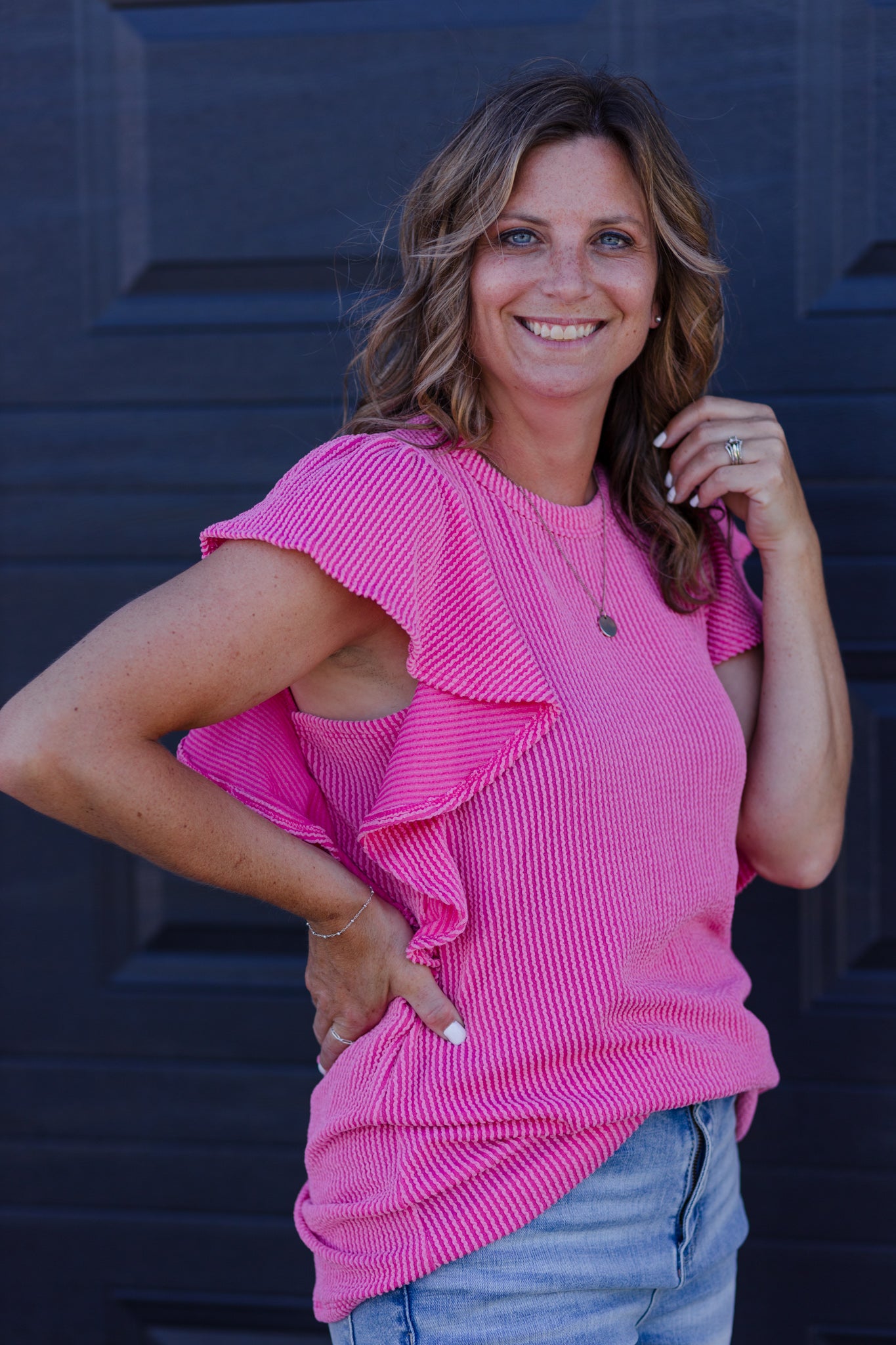 Ruffle Some Feathers Textured Top - pink