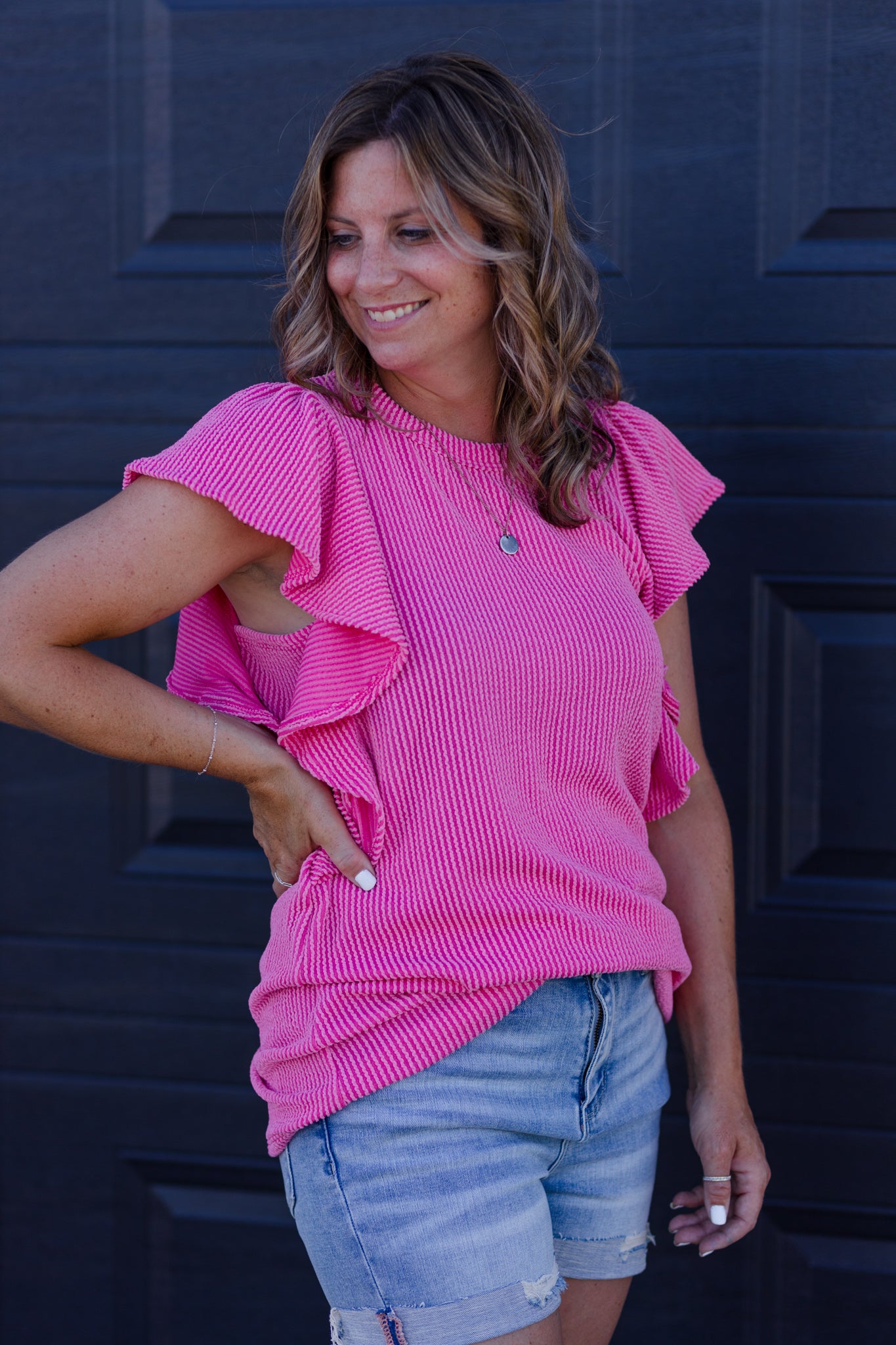 Ruffle Some Feathers Textured Top - pink