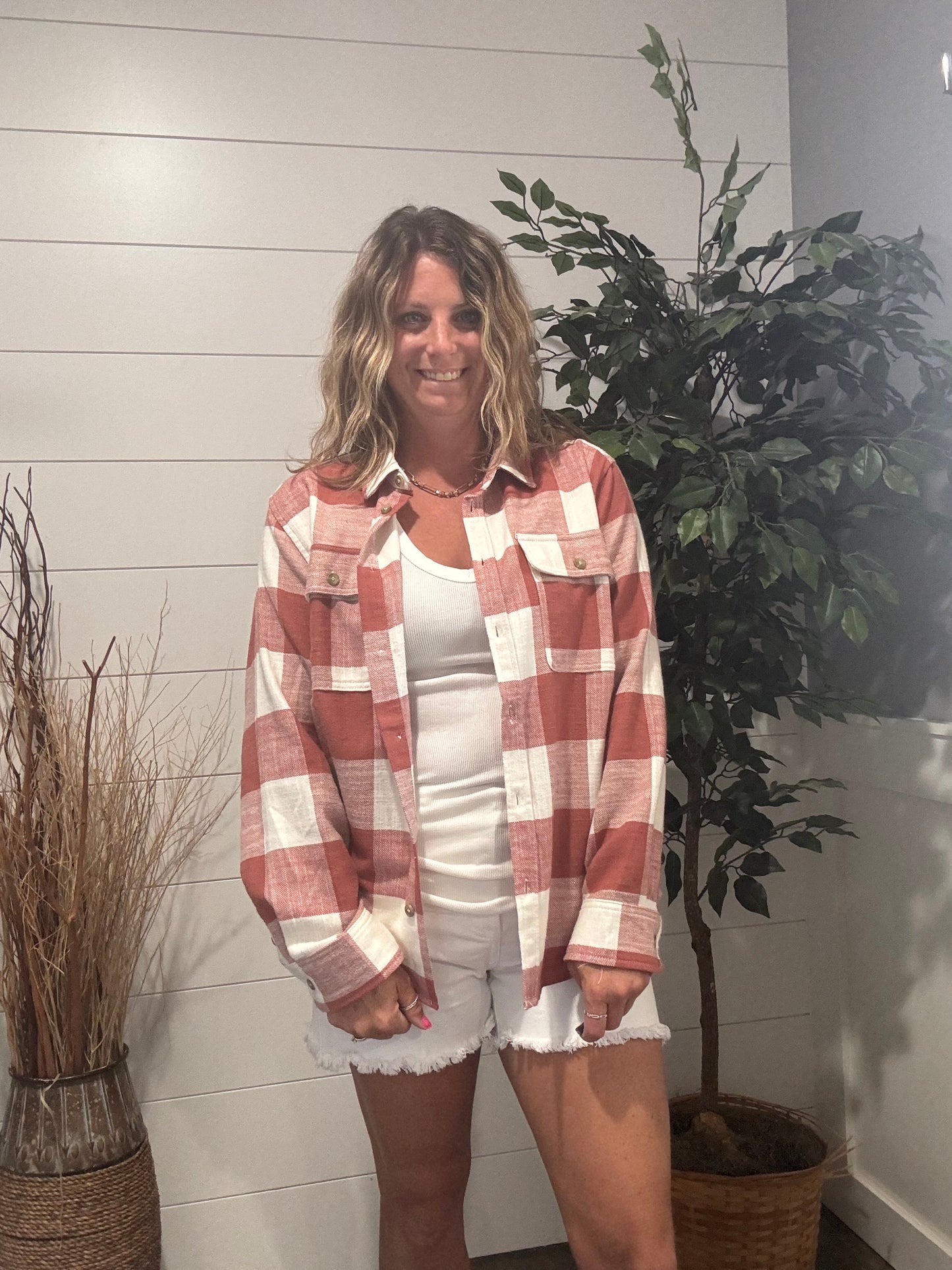 Fall Feels Button Down Flannel - baked clay