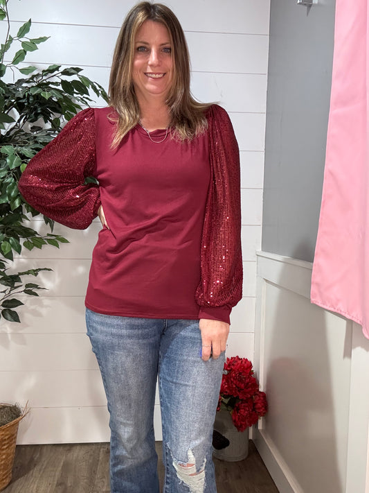 Shine Bright Sequins Sleeve Top