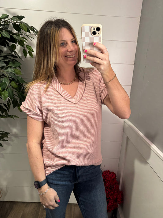 Moments to Cherish Ribbed Top - mauve