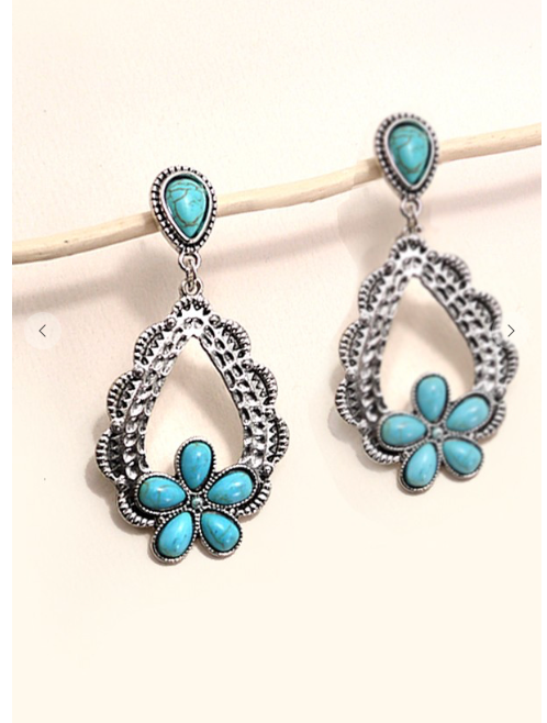 WESTERN TURQUOISE FLOWER DROP EARRINGS