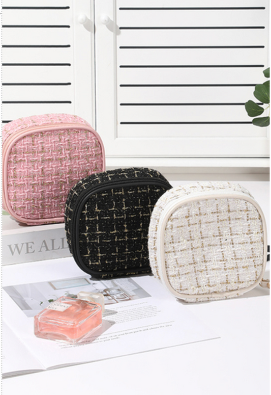 PLAID TWEED COSMETIC MAKEUP TRAVEL CASE