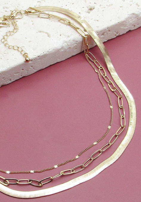 Multi Layer Herringbone Snake Link Chain Necklace